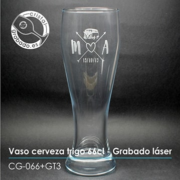 Vaso cerveza trigo personalizado dibujo Boda